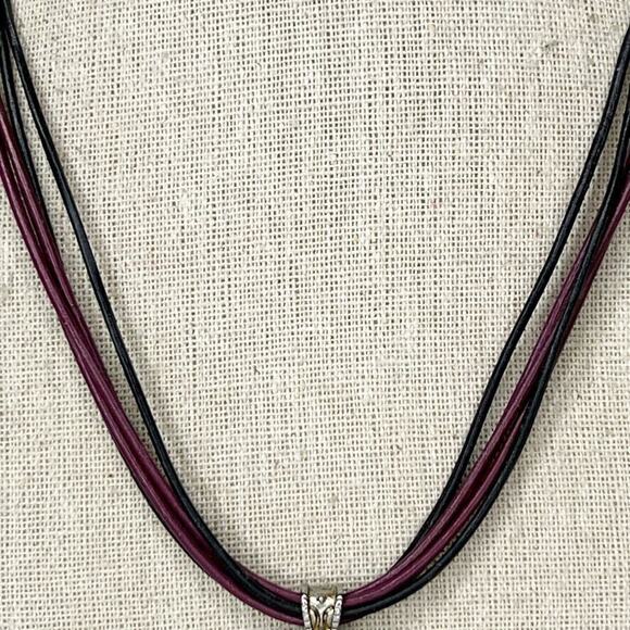 Chico's Multi Strand Leather Cord Enamel Boho Flower Pendant Necklace - Picture 3 of 9